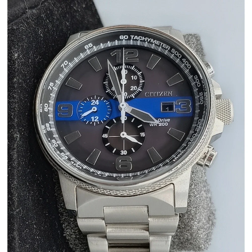 Citizen Eco-Drive Thin Blue Line Chronograph Watch 45mm [GNP016392]